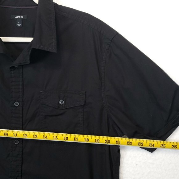 Apt.9 Button Up Shirt Men L Casual Collared Short Sleeve Front Pockets Black - Picture 5 of 12